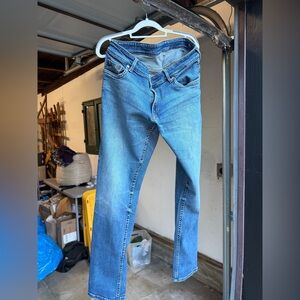 Peter England Blue Jeans with Brown Leather Patch
